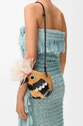 Bird Bag in Iraca Palm and Calfskin