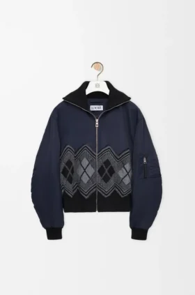 Bomber Jacket in Nylon and Wool Blend
