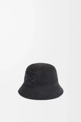 Bucket Hat in Raffia and Calfskin