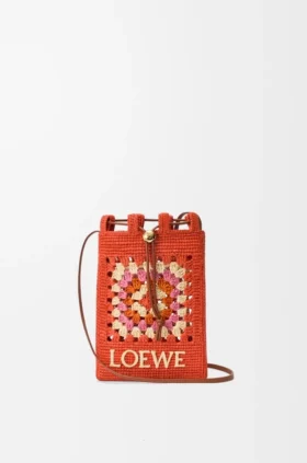 Drawstring Pocket in Classic Calfskin and Raffia