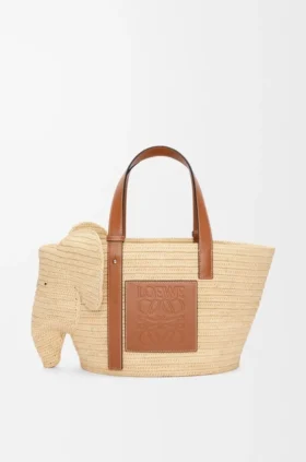 Elephant Basket in Raffia and Calfskin