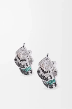 Feather Earrings in Sterling Silver and Crystals