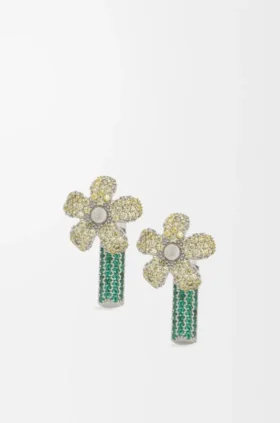 Flor Earrings in Sterling Silver and Crystals