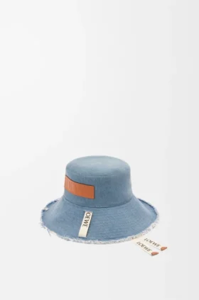 Frayed Fisherman Hat in Denim and Calfskin