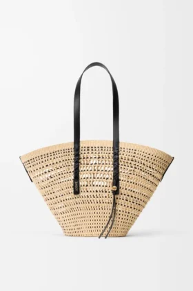 Large Braid Basket in Iraca Palm and Calfskin