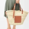 Large Classic Basket in Palm Leaf and Calfskin Large Classic Basket in Palm Leaf and Calfskin