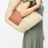 Large Classic Basket in Palm Leaf and Calfskin Large Classic Basket in Palm Leaf and Calfskin