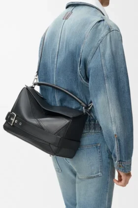 Large Puzzle Biker Bag in Shiny Calfskin