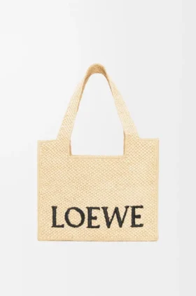 Medium Loewe Font Tote in Raffia