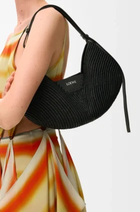 Medium Loewe Swing Bag in Raffia and Calfskin