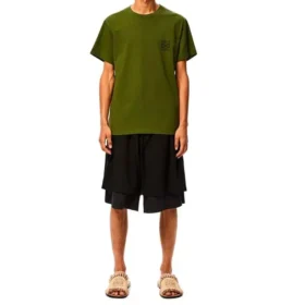 Men”S Loewe Anagram Classic Embroidered Cotton Round Neck Short Sleeve Green H6109230Cr-4160