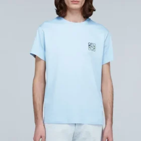 Men”S Loewe Anagram Classic Embroidered Cotton Round Neck Short Sleeve Light Blue H6109230Cr-6410