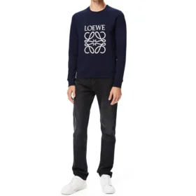 Men”S Loewe Anagram Logo Embroidered Cotton Pullover Navy Blue H526341Xa1-5110