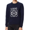 Men”S Loewe Anagram Logo Embroidered Cotton Pullover Navy Blue H526341Xa1-5110