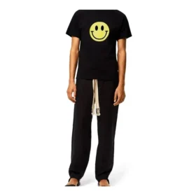 Men”S Loewe Chest Yellow Smiling Face Short Sleeve Black H616341X87-1100