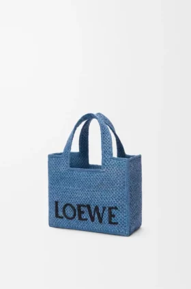 Mini Loewe Font Tote in Raffia