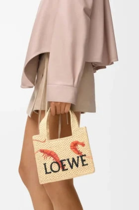 Mini Loewe Font Tote in Raffia