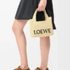 Mini Loewe Font Tote in Raffia