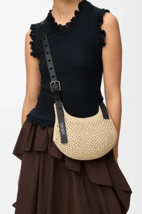 Mini Punch Hole Hobo in Raffia and Calfskin Mini Punch Hole Hobo in Raffia and Calfskin