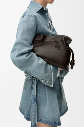 Panta Medium Flamenco Clutch in Shiny Calfskin