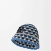 Patch Crochet Bucket Hat in Raffia and Calfskin Patch Crochet Bucket Hat in Raffia and Calfskin