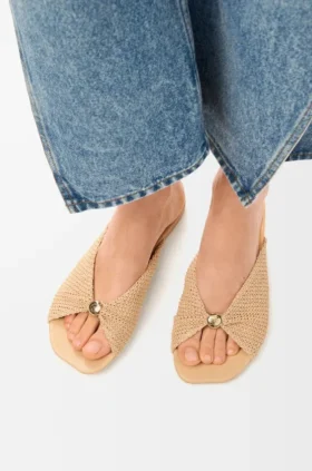 Pebble Soft Slide in Raffia-Effect Fabric