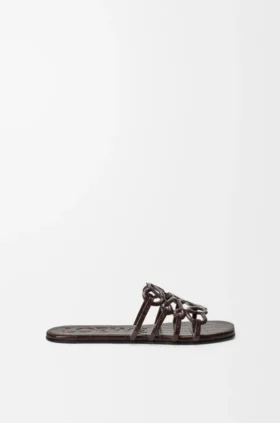 Petal Anagram Slide in Croc-Embossed Calfskin