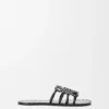 Petal Anagram Slide in Vegetable-Tanned Calfskin and Metallic Studs