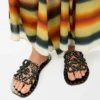 Petal Anagram Slide in Vegetable-Tanned Calfskin and Metallic Studs