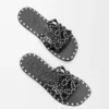 Petal Anagram Slide in Vegetable-Tanned Calfskin and Metallic Studs