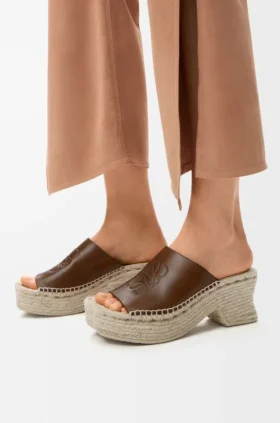 Petal Espadrille Platform Slide in Vegetable-Tanned Calfskin