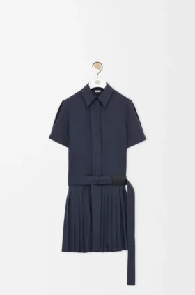 Pleated Dress in Cotton Blend