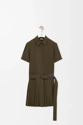 Pleated Dress in Cotton Blend