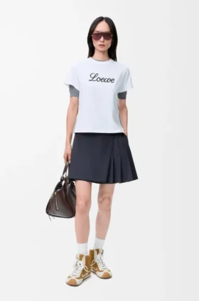 Pleated Mini Skirt in Cotton Blend