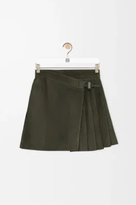 Pleated Mini Skirt in Suede Lambskin
