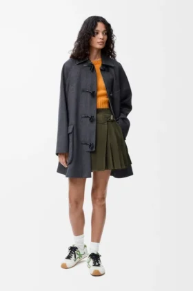 Pleated Mini Skirt in Suede Lambskin