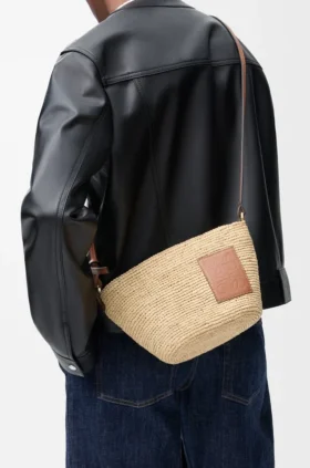 Slit Pochette Bag in Raffia and Calfskin Slit Pochette Bag in Raffia and Calfskin