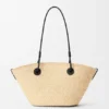 Small Anagram Basket Bag in Iraca Palm and Calfskin Small Anagram Basket Bag in Iraca Palm and Calfskin