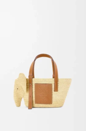 Small Elephant Basket in Raffia and Calfskin