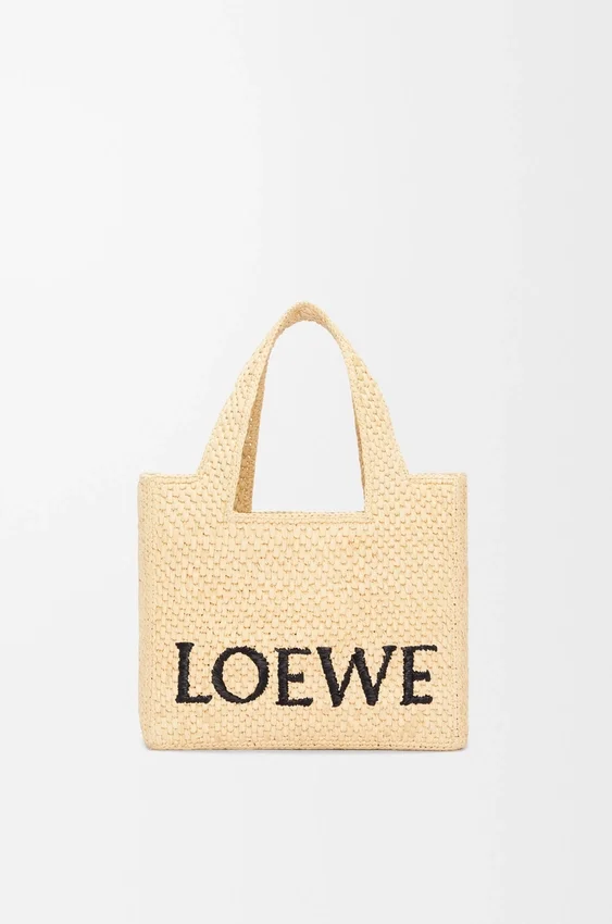 Small Loewe Font Tote in Raffia Small Loewe Font Tote in Raffia