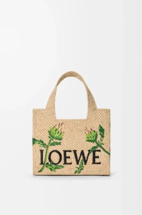 Small Loewe Font Tote in Raffia