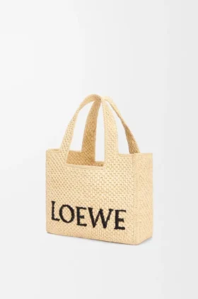 Small Loewe Font Tote in Raffia