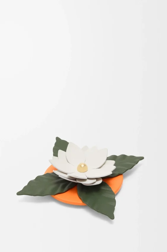 Small Orchid Candle Lid in Classic Calfskin and Brass Small Orchid Candle Lid in Classic Calfskin and Brass