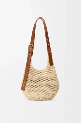 Small Punch Hole Hobo in Raffia and Calfskin Small Punch Hole Hobo in Raffia and Calfskin