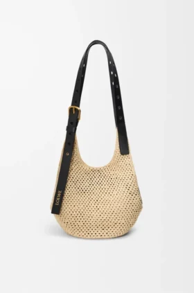 Small Punch Hole Hobo in Raffia and Calfskin Small Punch Hole Hobo in Raffia and Calfskin