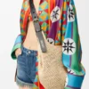 Small Punch Hole Hobo in Raffia and Calfskin Small Punch Hole Hobo in Raffia and Calfskin
