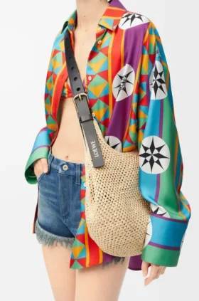 Small Punch Hole Hobo in Raffia and Calfskin Small Punch Hole Hobo in Raffia and Calfskin