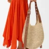 Small Punch Hole Hobo in Raffia and Calfskin Small Punch Hole Hobo in Raffia and Calfskin