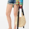Small Punch Hole Hobo in Raffia and Calfskin Small Punch Hole Hobo in Raffia and Calfskin