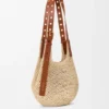 Small Punch Hole Hobo in Raffia and Calfskin Small Punch Hole Hobo in Raffia and Calfskin